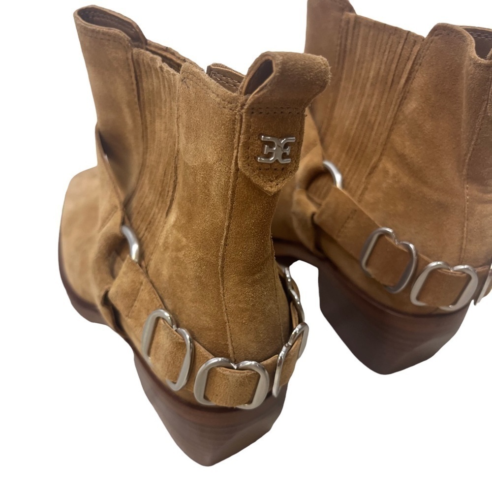 Sam Edelman Bellamie Bootie Camel Suede Size 8 Ankle Bootie Chunky Heel Strap - Picture 7 of 12